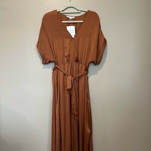 Baltic Born Women's Rust Brown/Bronze V-Neck Belted Maxi Dress NWT